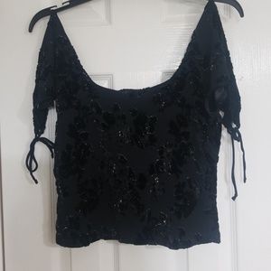 BEBE open shoulder crop top